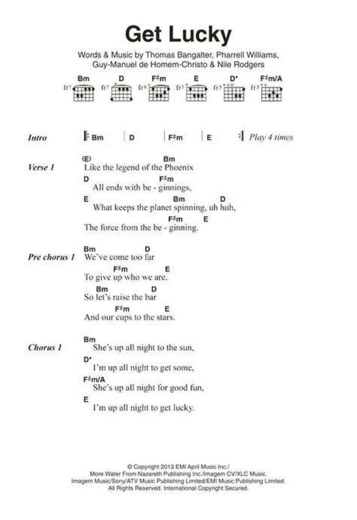 Daft Punk - Get Lucky - Chords & Lyrics - punk music chords