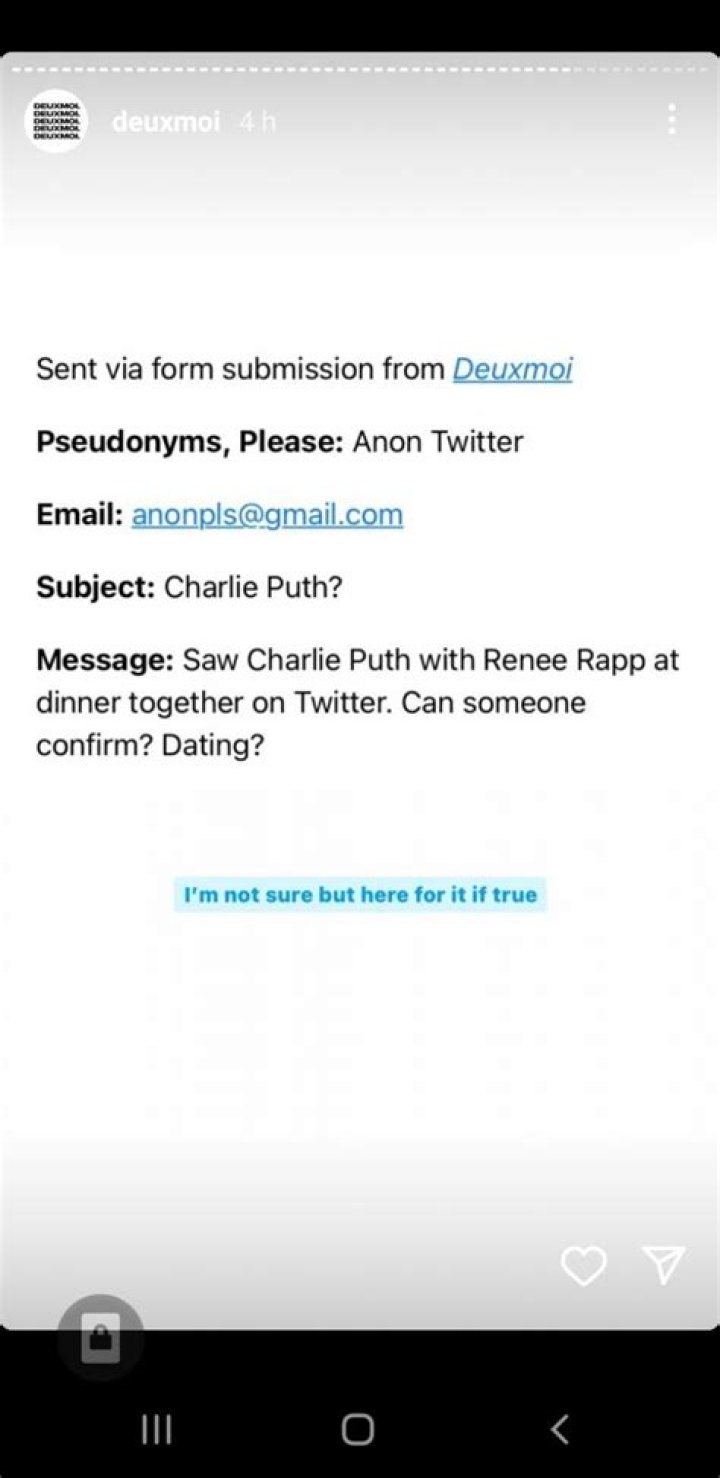 Deux Moi first started rumors about Renee Rapp and Charlie Puth dating.