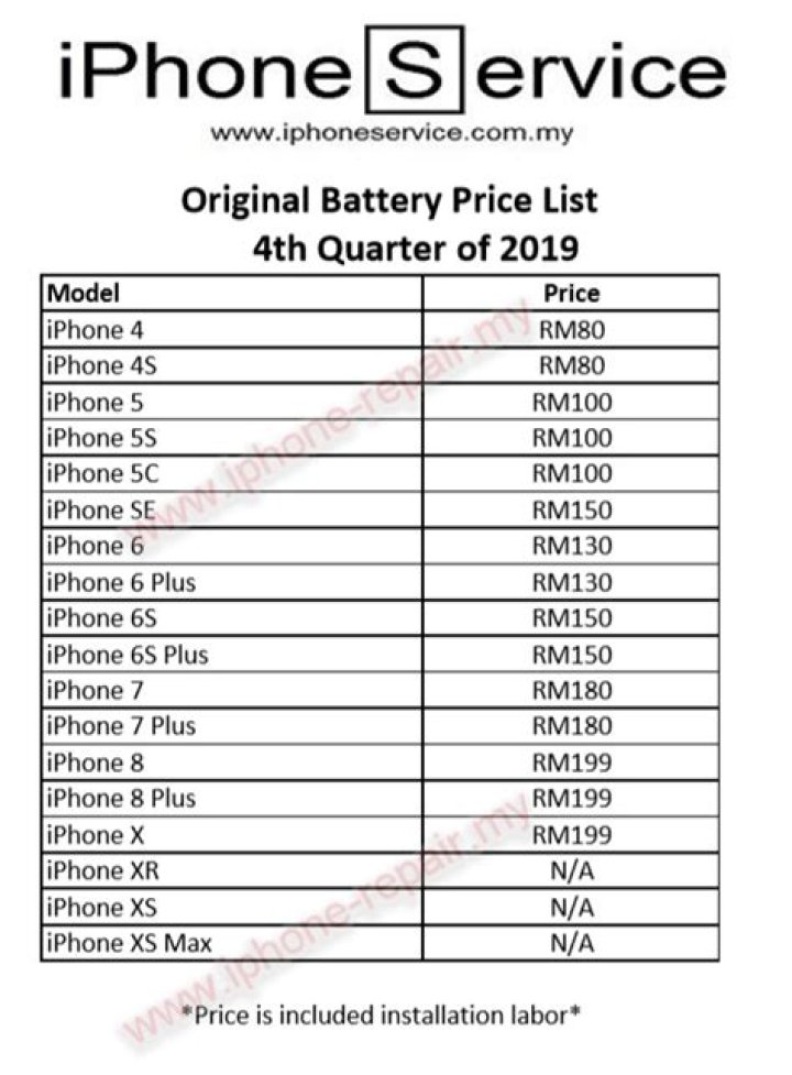 iphone battery replacement price range